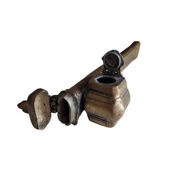 ANTIQUE brass Middle Eastern travlers inkwell and quill case - Picture 8 of 16